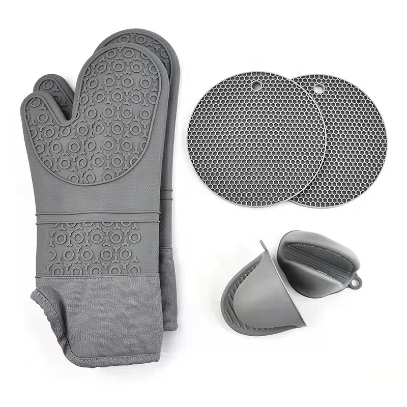 Food Grade Non-slip Textured Grip Heavy Duty Cooking Gloves Kitchen Counter Safe Trivet Mat Silicone Oven Mitts Pot Holders