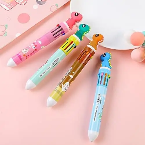 Cute Dinosaur Ballpoint Pens 10 Colors In 1 Pens Multicolor Ball Pens For Kids Gift School Office Supplies