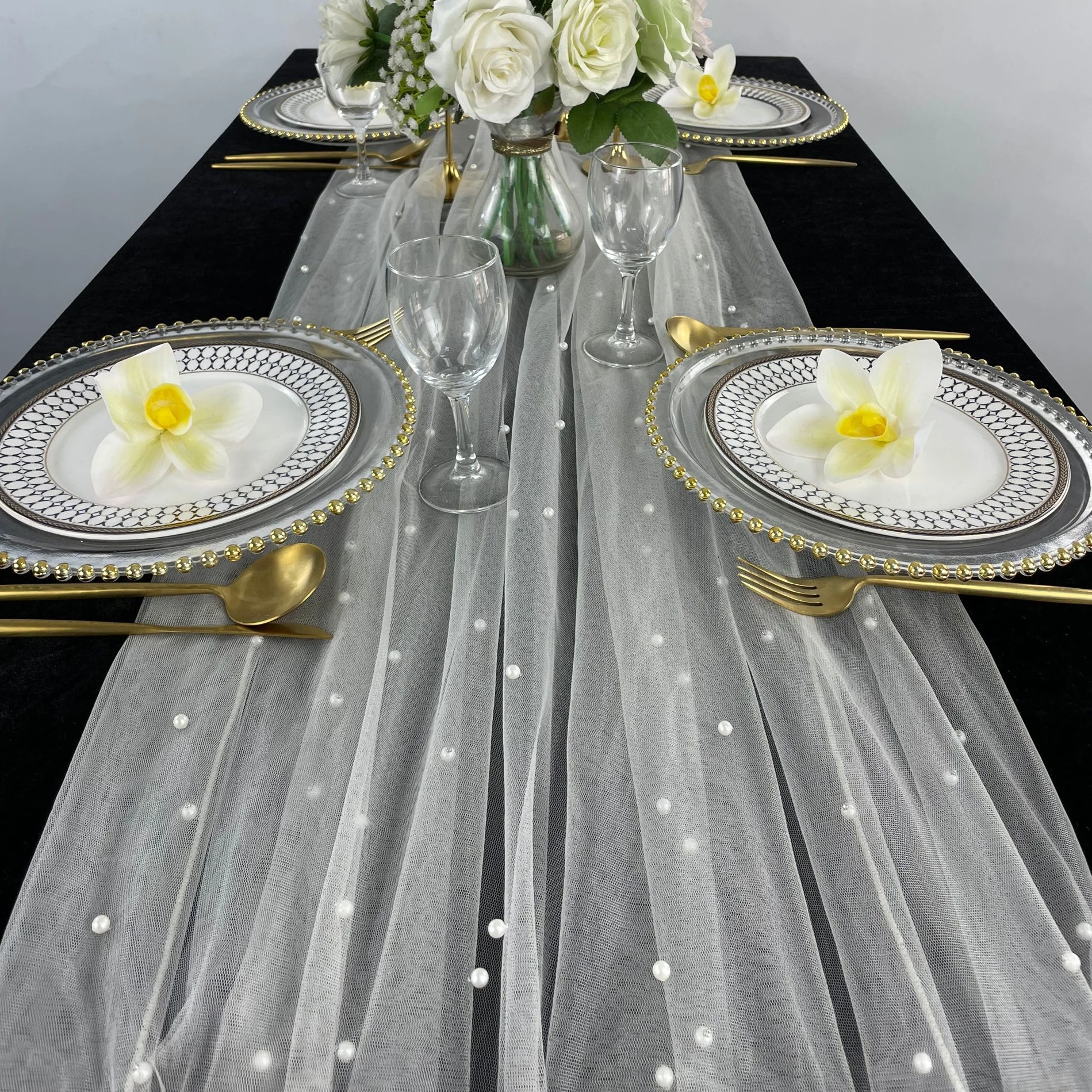 TR018 шампанское Обычная настольная дорожка без каблуков с кисточками шаль ткани жемчужного цвета отложным воротником жемчугом и