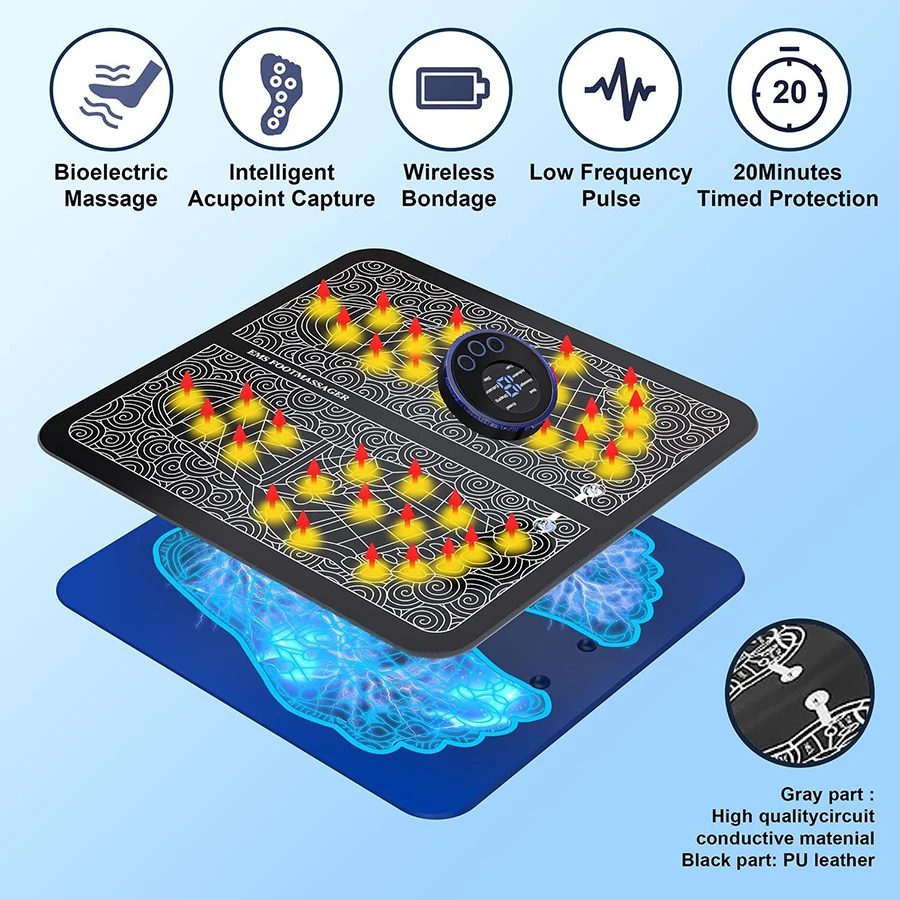 Portable Folding EMS Tens Acupressure Magnetic Insoles Feet Vibrator Massage Pad Muscle Stimulator Foot Massager Mat