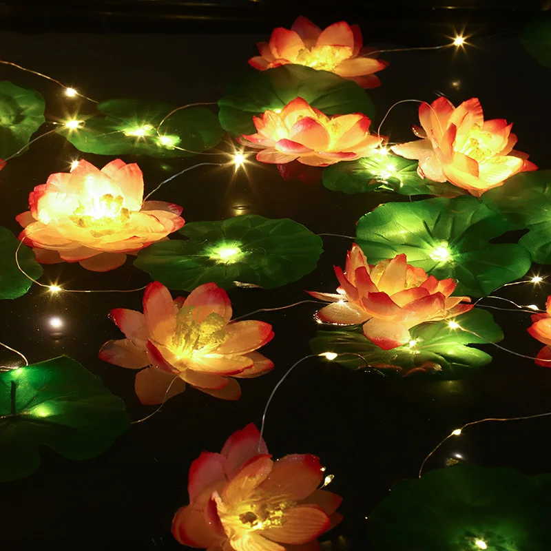 Led Vivid Lotus Flower String Light String For Home Garden Decoration Holiday Party Event Indoor Outdoor Decor