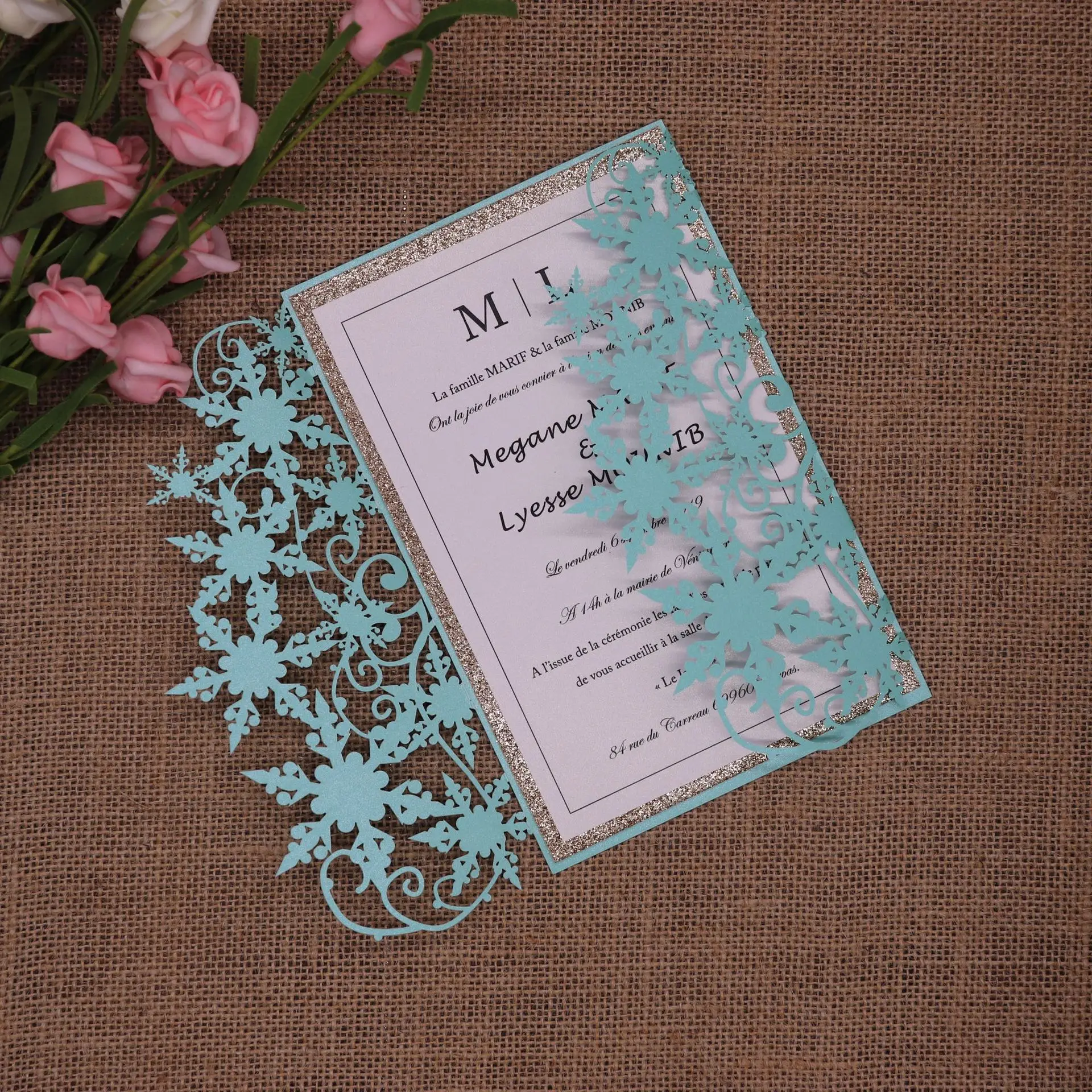 Laser Cut Wedding Invitation Pockets with Envelopes for Wedding Bbay Shower Birthday