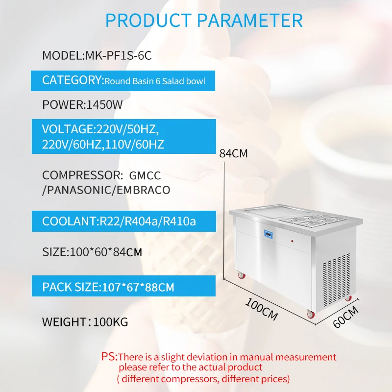 MK-PF1S 6C Homemade /Fried Ice Cream Machine Maquina de Helado Frito embraco compressor R404a Plato Frio Square Pan Ice Cream