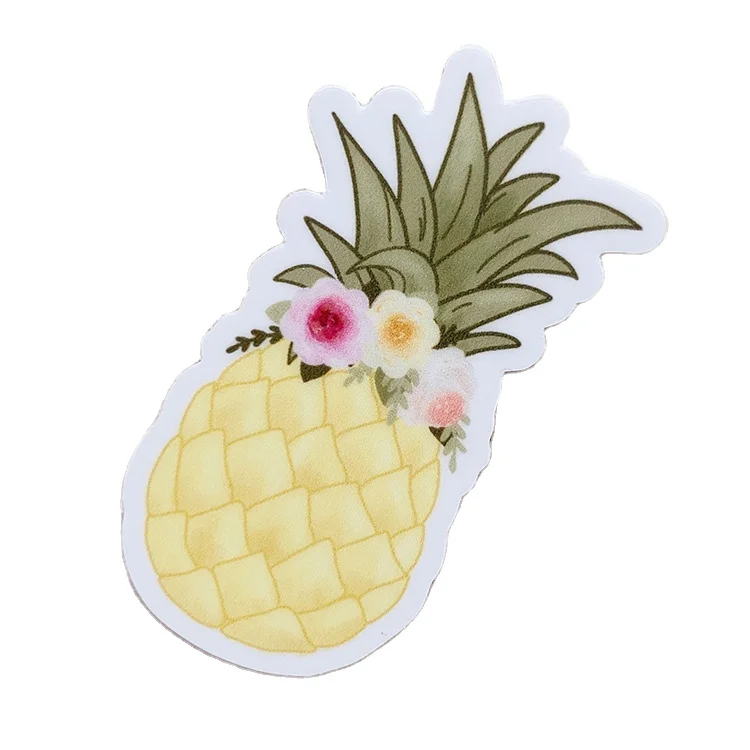 Waterproof Custom Cool Design Printing Pineapple LOGO Stickers Die Cut Round With Glossy