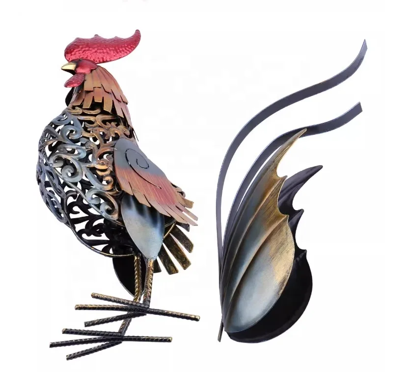 Customized Metal outdoor Rooster Garden Animal Sculpture decoration chicken Statue Patio Lawn Garden Ornaments