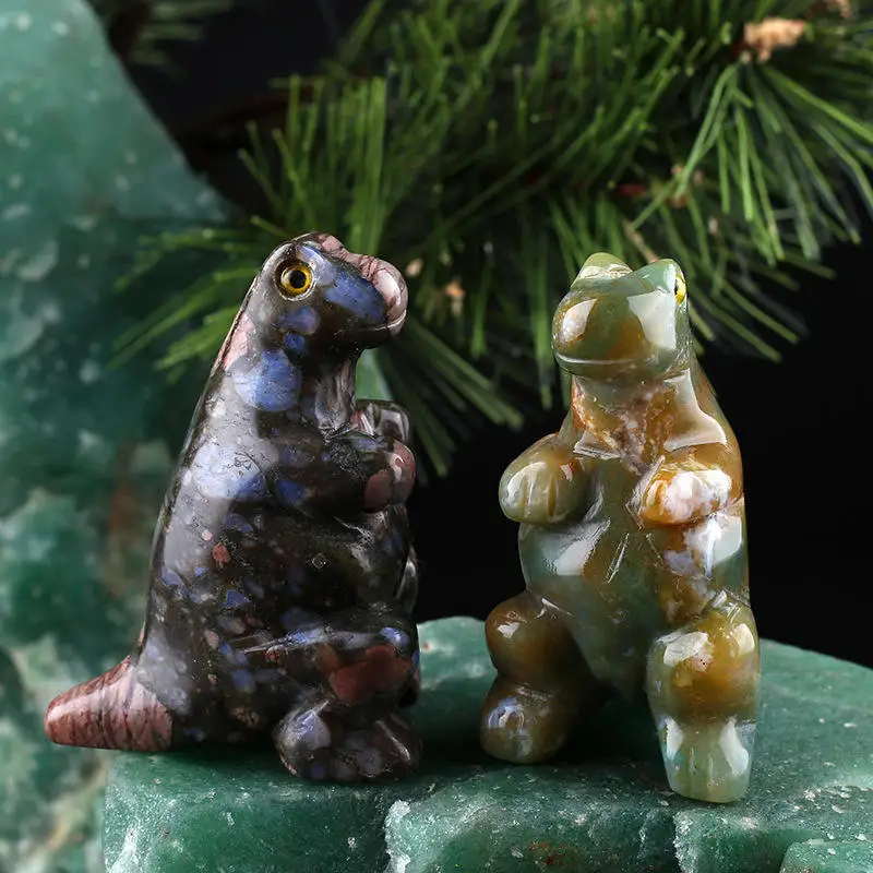 1.5 Inch Crystal Tumble Stones Dinosaur Figurine Hand Carved Pocket Dinosaur Statue Stone Sculpture Natural Crystal Stone