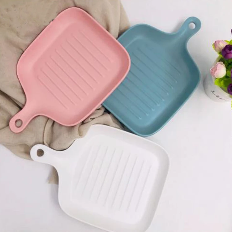 Оптовая продажа, горячая Распродажа, однотонная глазурованная печь для микроволновки, керамический противень для выпечки с ручкой для домашнего использования