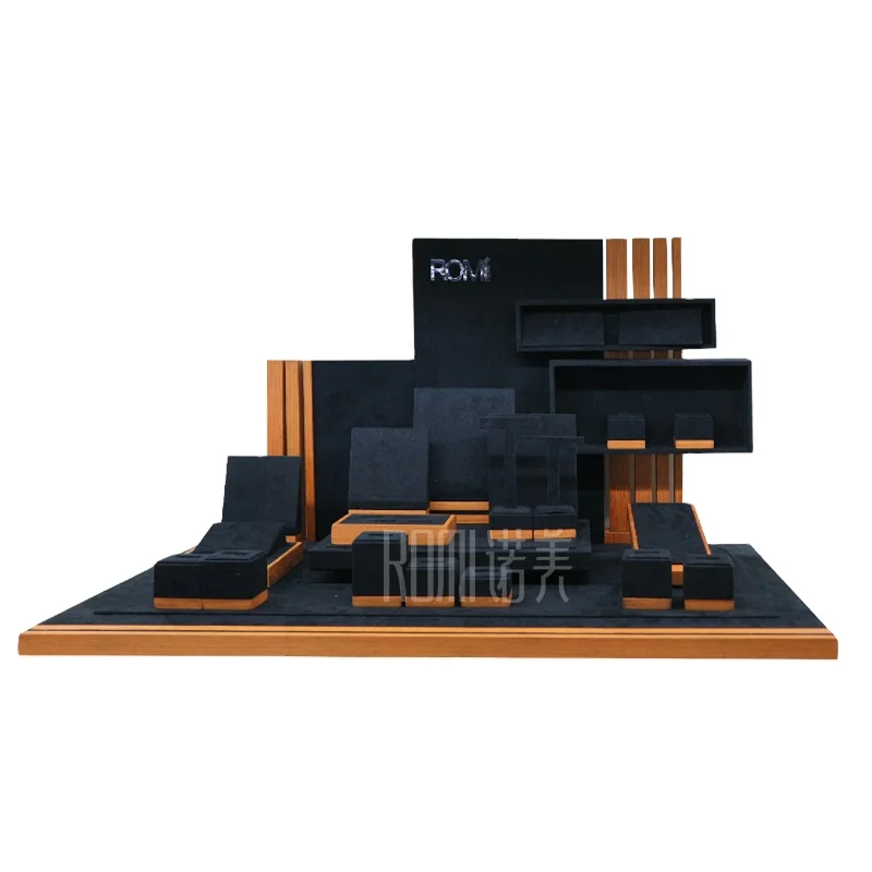 High End Black Suede showcase jewellery stand packaging  card Jewelry  Display Sets for store cabinet