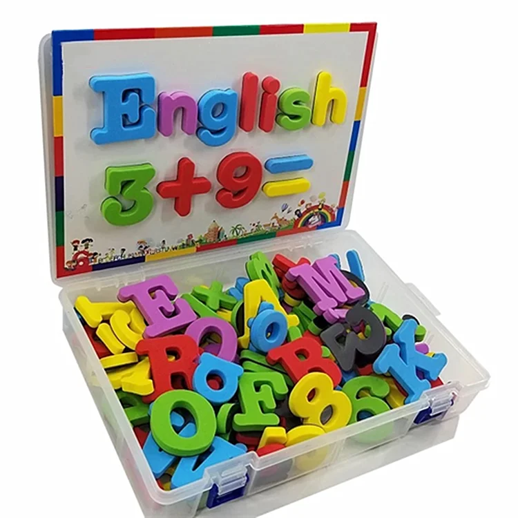Ready to Ship Portable Tabletop Magnetic Alphabets and Numbers Magnetic S Crabble Alphabet Puzzles Plastic Box OEM for Kids