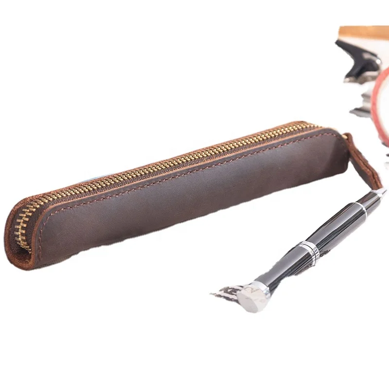 custom logo pen case vintage desk organizer genuine leather pen bag for Apple Pen