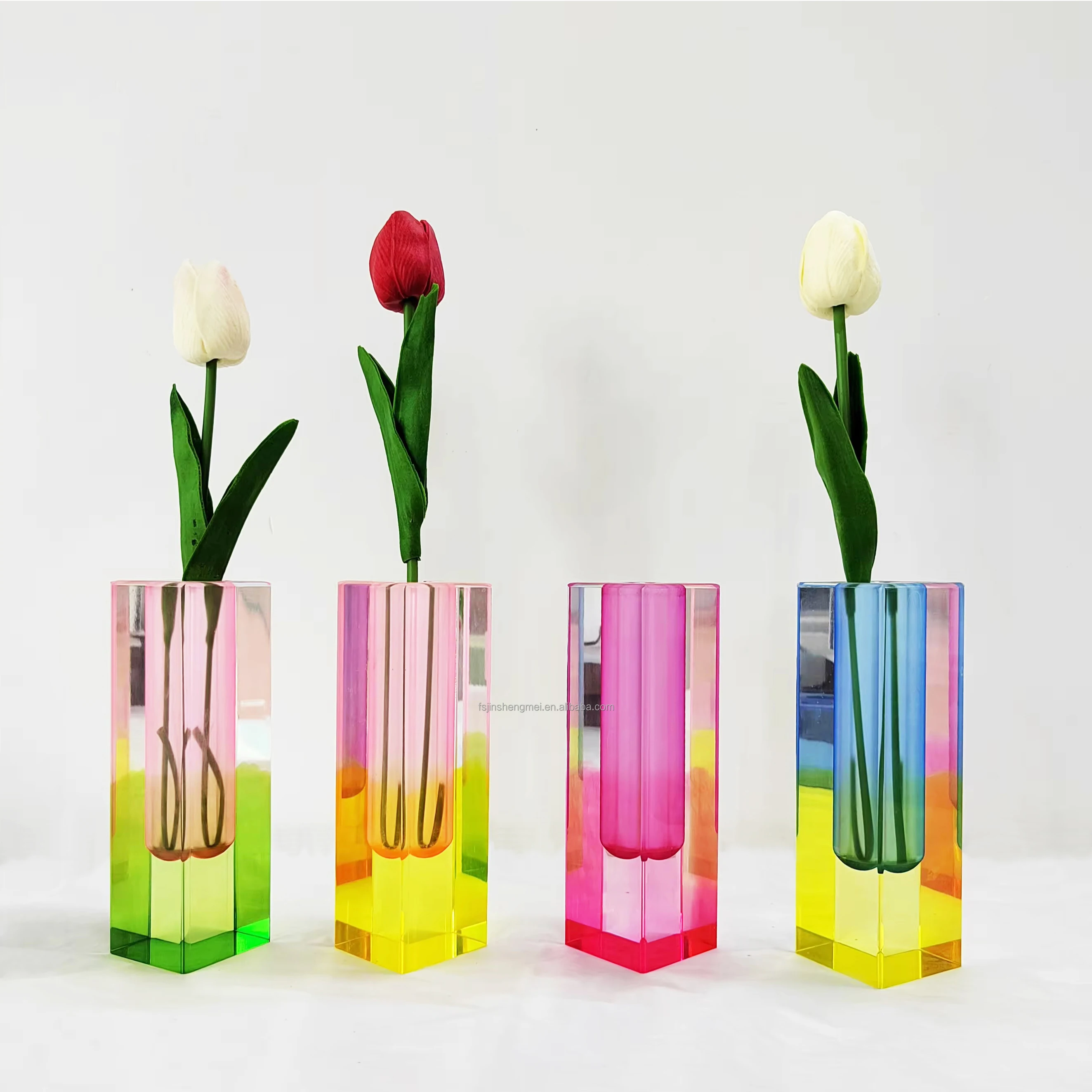 Popular Living Room Colorful Wedding Plastic Flower Hydroponic Vase Cylinder Iridescent Square Column Acrylic Vase Pen Holder