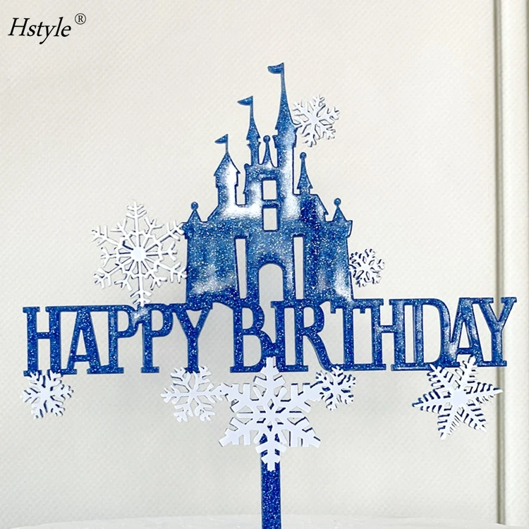 Happy Birthday Decorations Cake Toppers Party Props White Snowflake Blue Tree Cake Toppers Winter Theme PQA097-1