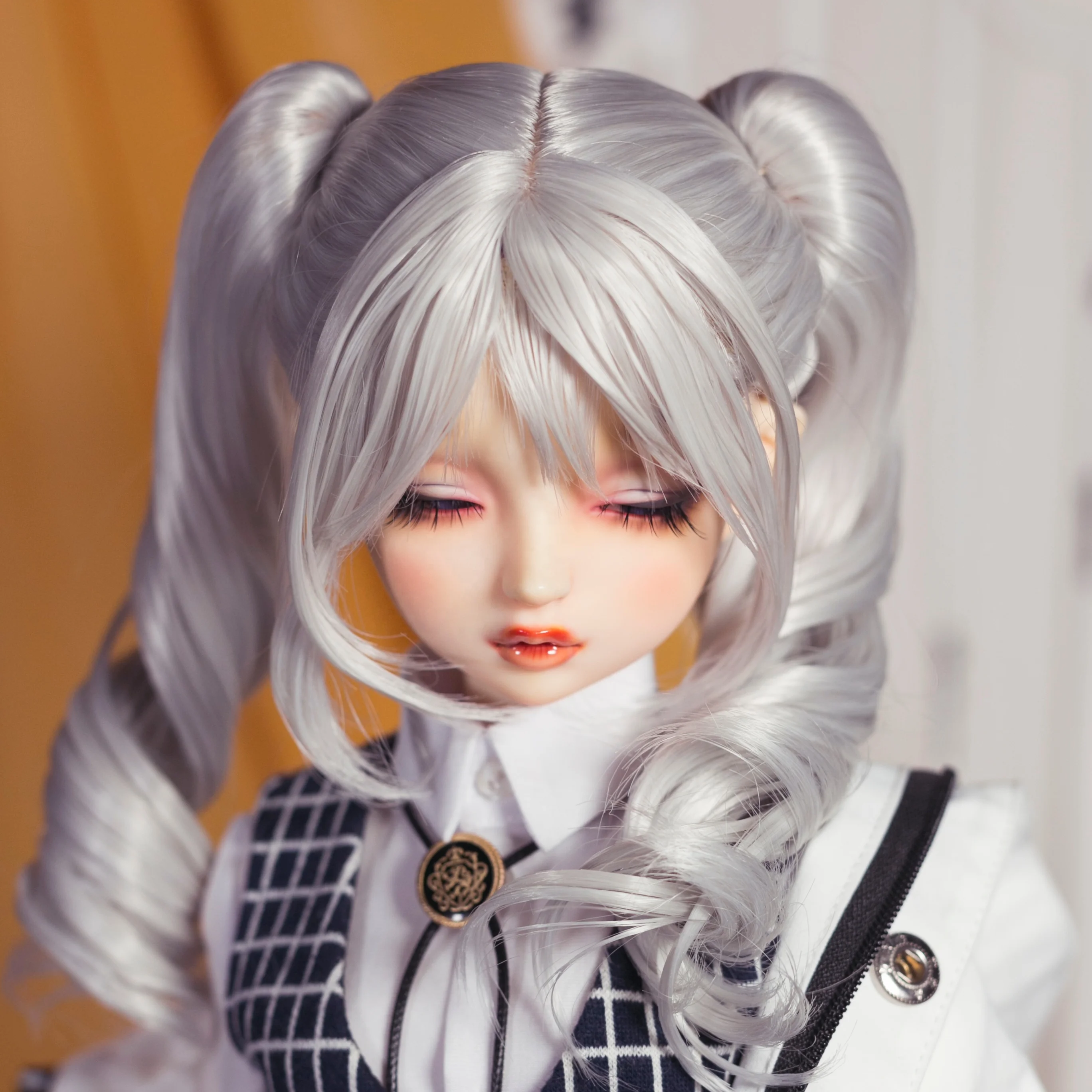 8-9 Inch 1/3 BJD Hair Customize Wigs For Dollfie Synthetic Pigtails Sliver White Pigtails Double Braid Curly Smart Doll DIY