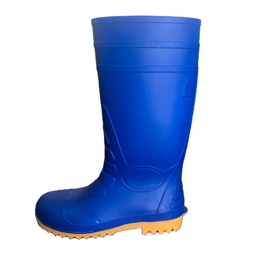 Waterproof shiny surface steel sole S5 high quality blue safety rain boots with steel toe