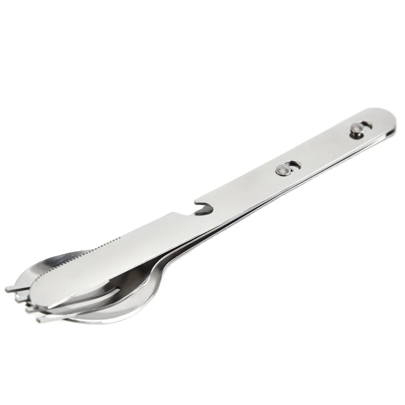 Latest 3 in 1 travel outdoor cutlery kit multifunction cutlery set camping tableware stainless steel knife fork spoon