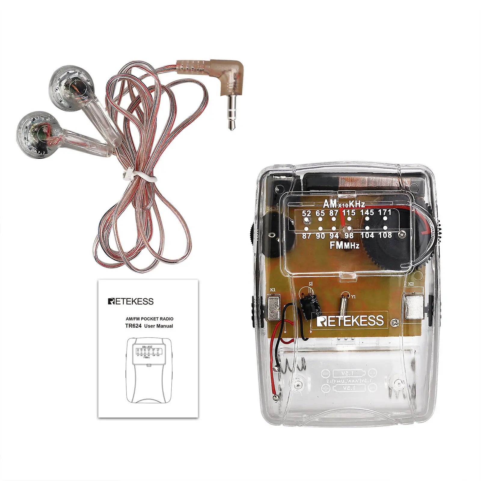 AM FM Stereo Pocket Radio Transparent Design with Earphone Portable for Prison Use