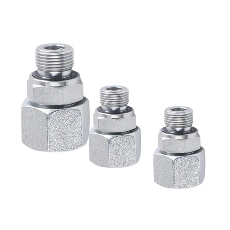 Carbon Steel Threaded Galvanized Hydraulic Pipe Fittings Adapters Connector Joint Male ORB(O-ring Boss)To Female JIC Straight