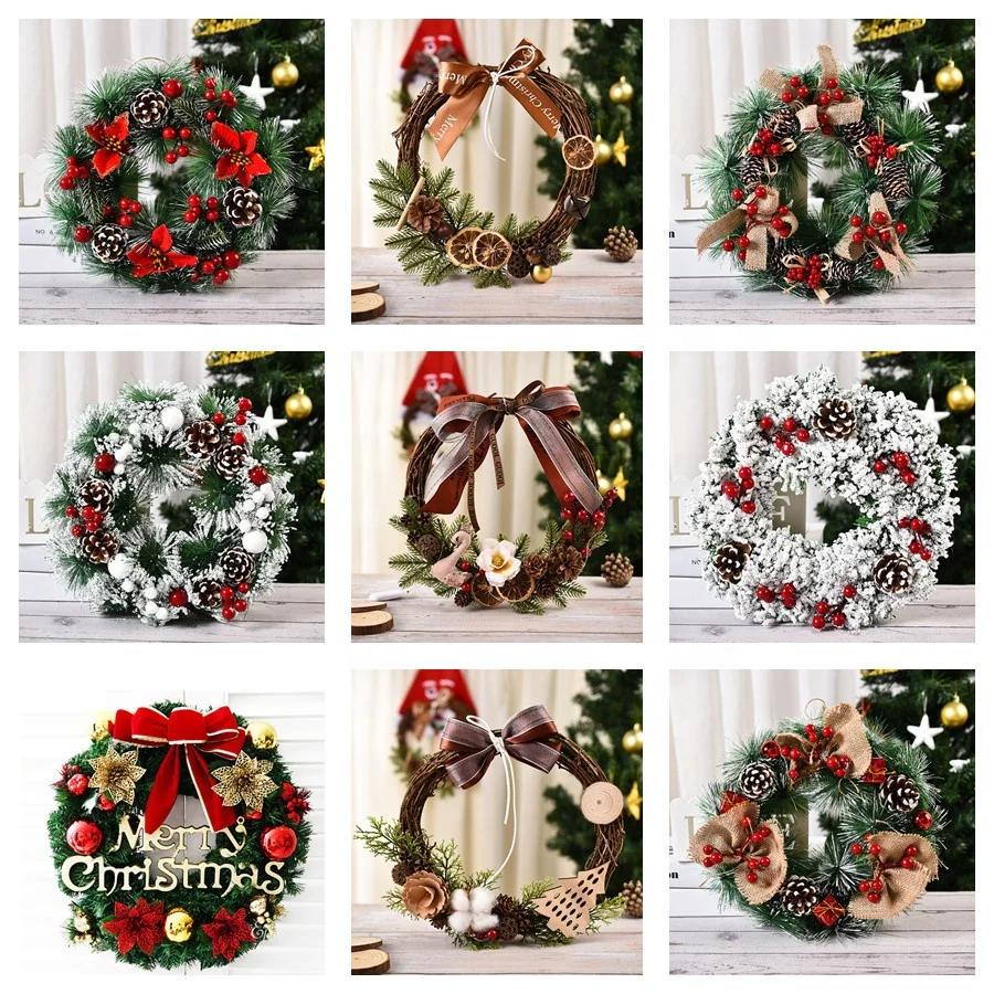 Christmas Wreath Artificial Pinecone Red Berry Garland Hanging Ornaments Front Door Wall Decorations Xmas Tree Wreath