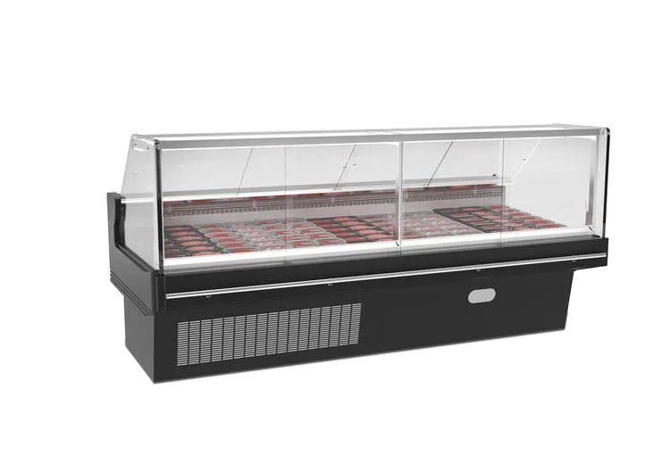 Supermarket Commercial Food Showcase Open Fish Meat Curved Glass Display Chiller Refrigerator