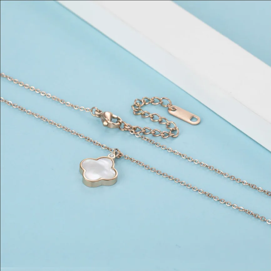 Fashion stainless steel 03 Squashed cross chain Four Leaf Clover Real Diamond Necklace