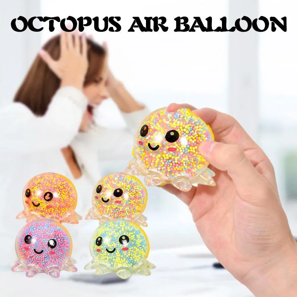 Promotional Beads Filled Light-up Small Octopus Stress Release Toy Emotion Relief Squishy Ball For Kids Fun Squeeze
