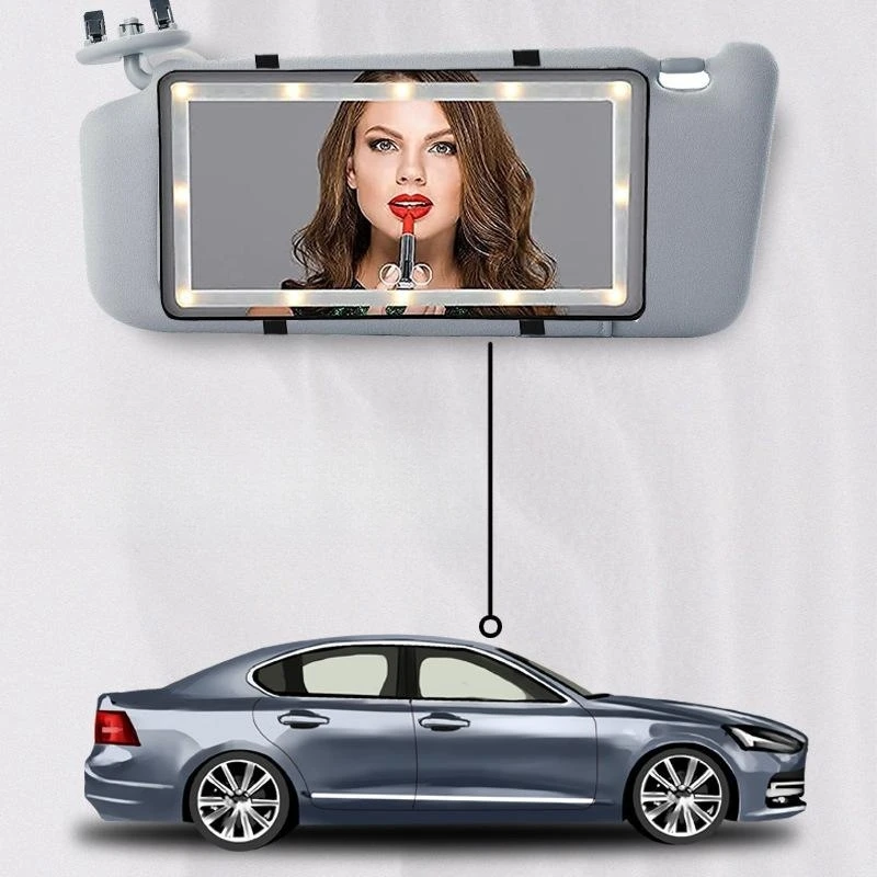 Rechargeable Led Car Mirror Makeup Sun Visor Vanity 1500mAh Portable Travel Makeup Mirror Car Mirror