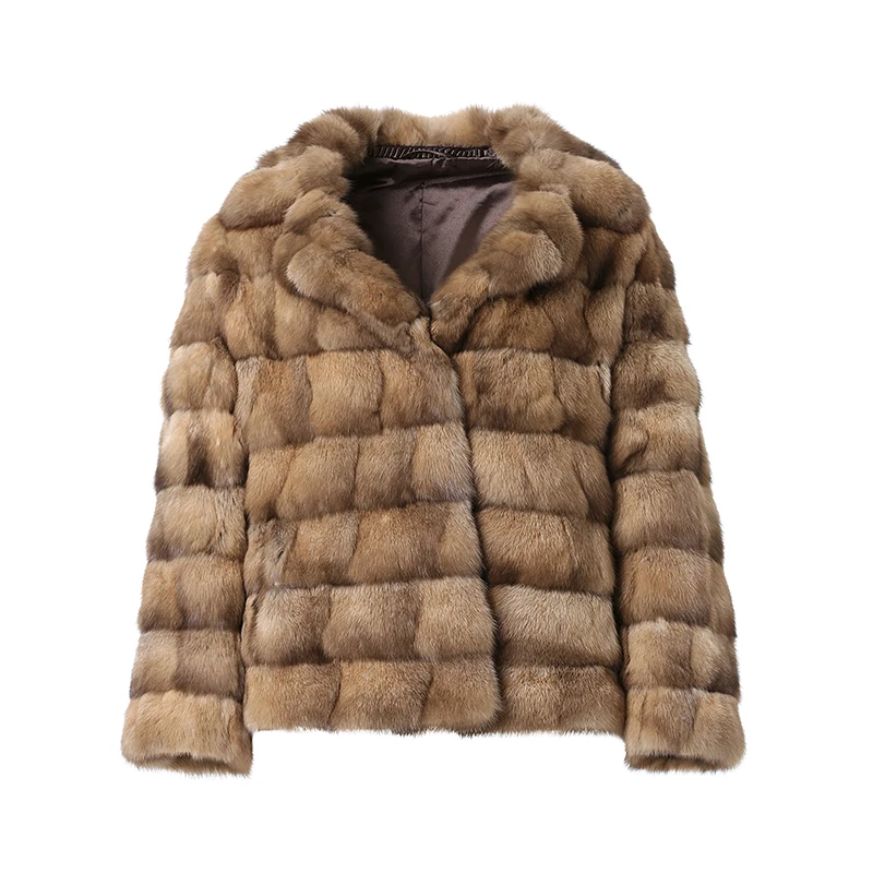 factory direct fluffy stylish and outstanding fur coat real mink fur jacket coat with turn down collar for women