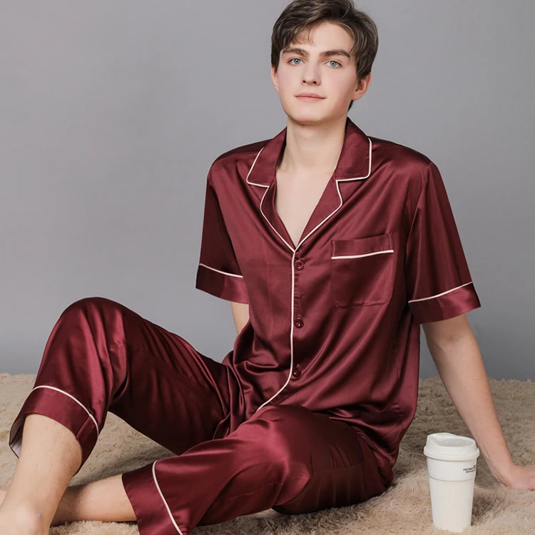 Pijamas Men Women Thin silk satin long sleeve Pajamas Sets Couple Satin Pajamas 2 Pcs Set Pyjamas Leisure Wear Pajamas