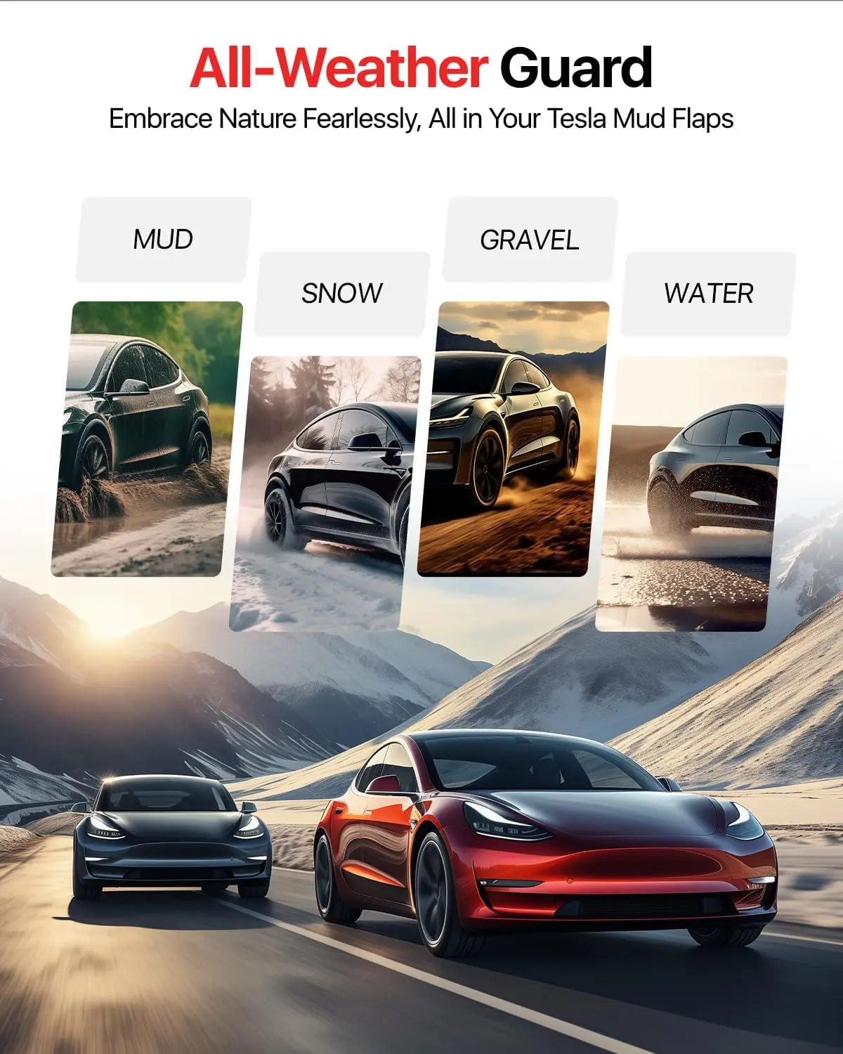 Tesla Model Y Accessories - Mud Flaps All-Weather Mud Splash Guards for Tesla Model Y 2024-2020, Black (Set of 4)