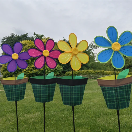 New modeling craft cloth windmill green plaid flower cylinder garden windmill festival display event decoration windmill