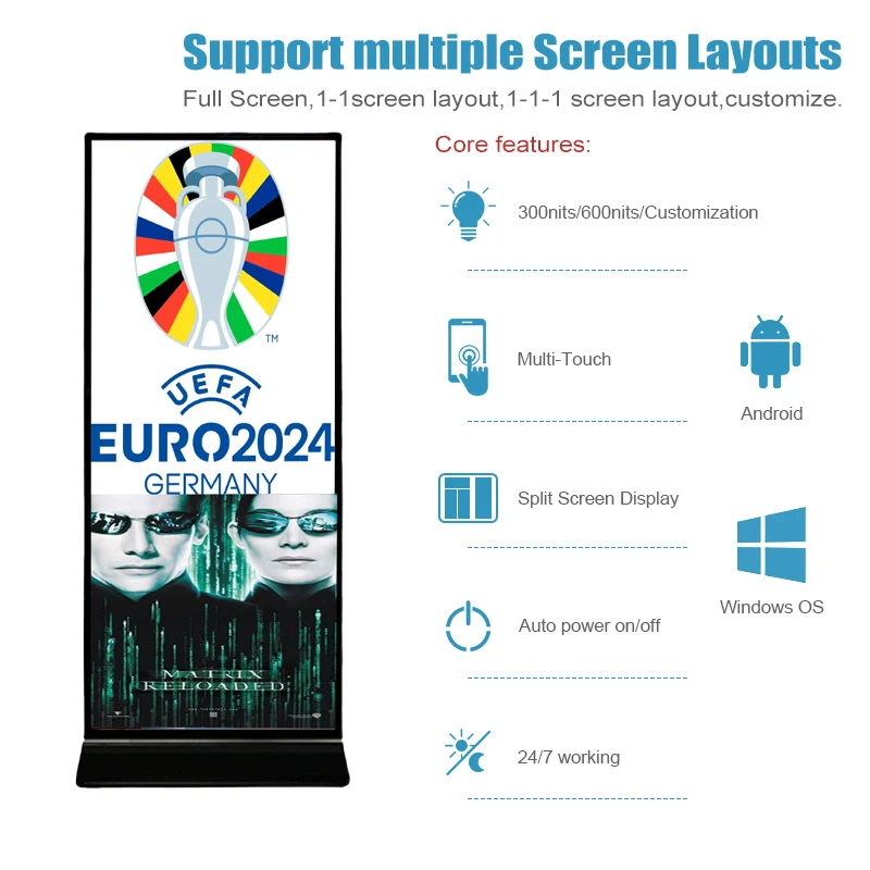 Foor Standing Full Screen Touch Screen Digital Signage Business Advertising Machine Metal Digital Signage And Displays