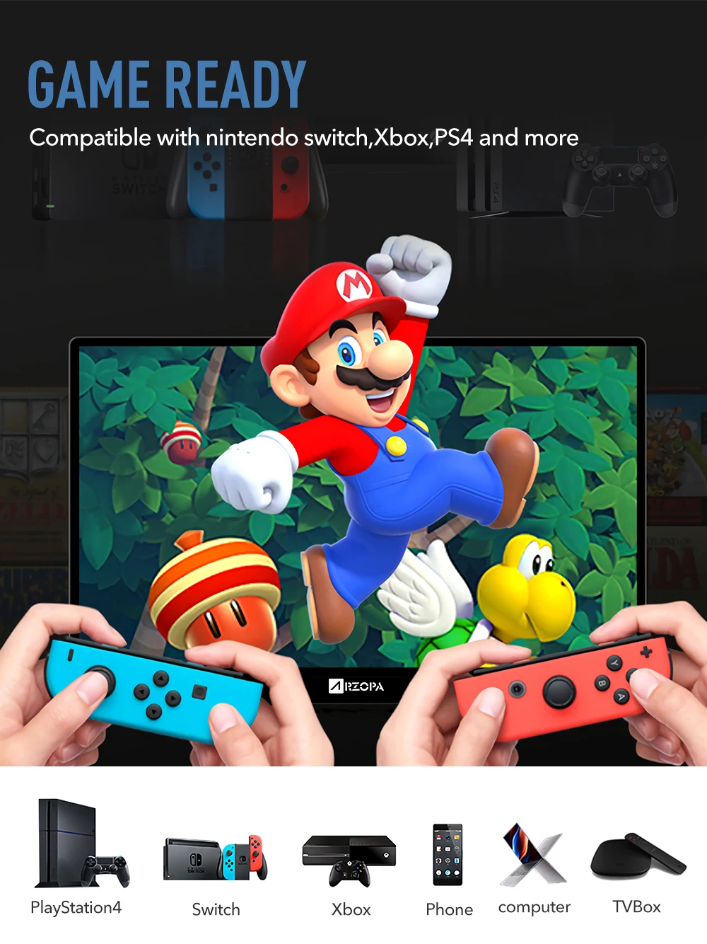 Arzopa A1 Max 17.3 portable monitor for laptop 1080P FHD HDR External Second Screen