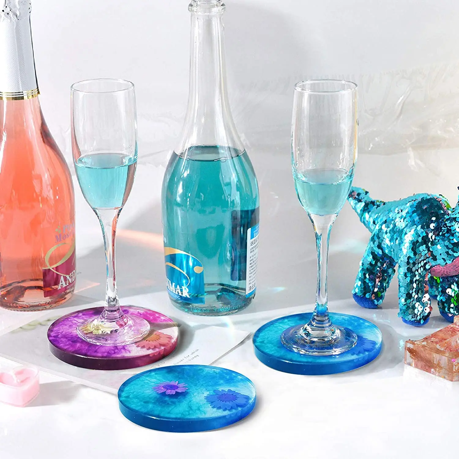 Coaster Resin Molds 4PCS Coaster Silicone Molds with Storage Box Mold for DIY Resin Cups Mats Home Decoration