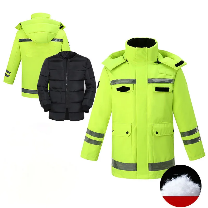 Zennison Fluorescent Cycling Waterproof Thickened Cotton Jacket Adult Jacket Yellow Reflective Raincoat Down Jacket