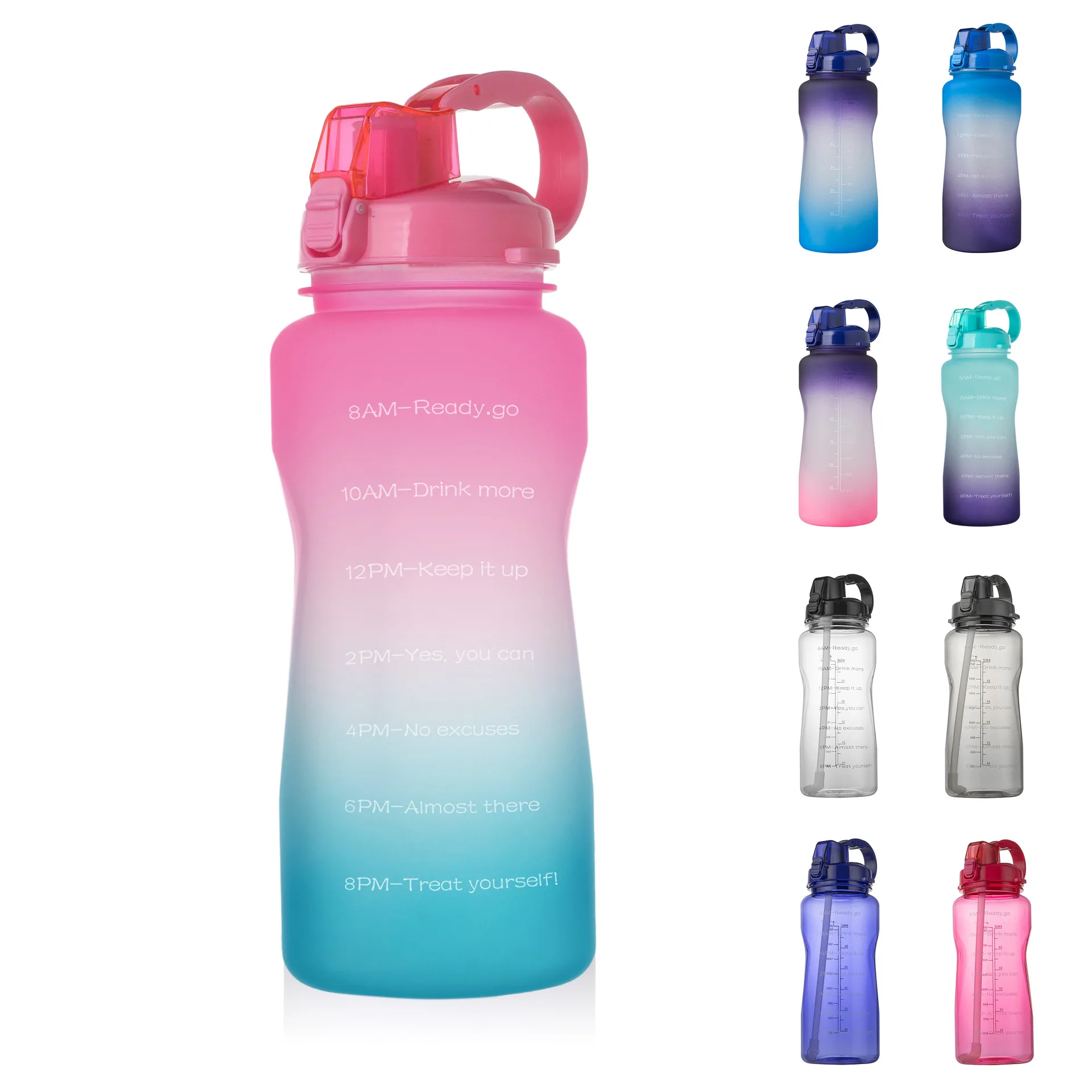 wholesale products 2000ml 64oz Tritan Hot Motivational Water Bottle with Handle & Removable Straw Water Jug with Time Marker