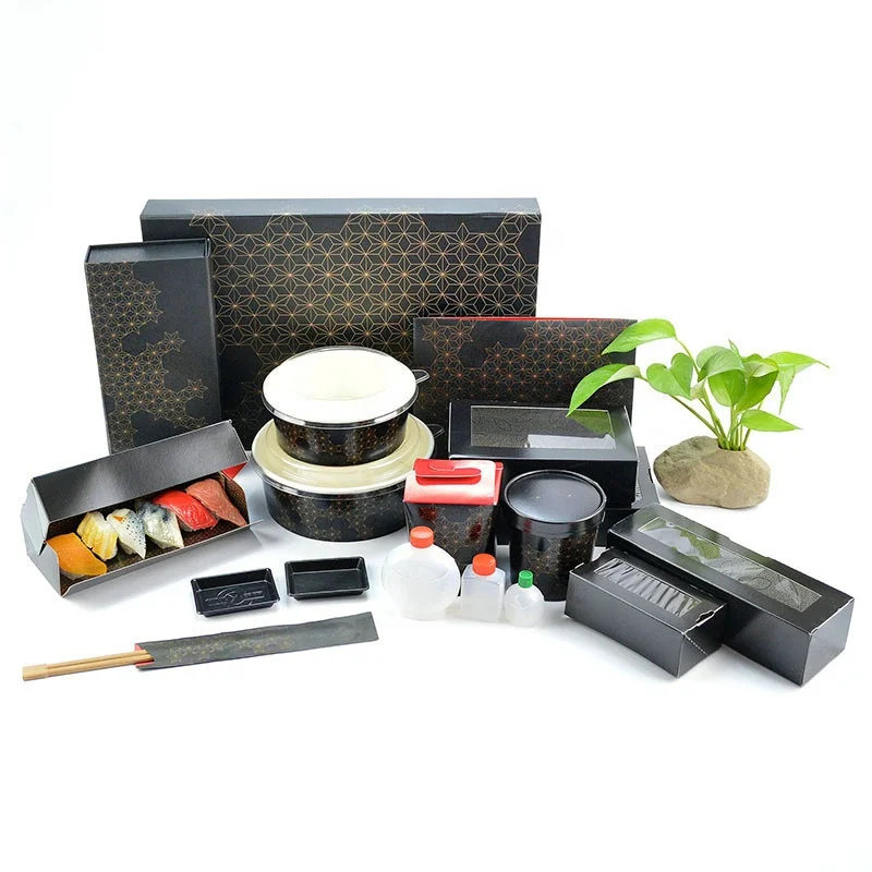 Black Take Out Sushi Box Paper Eco-friendly and Food Grade Paper Disposable Snack Box Sushi To Go Box