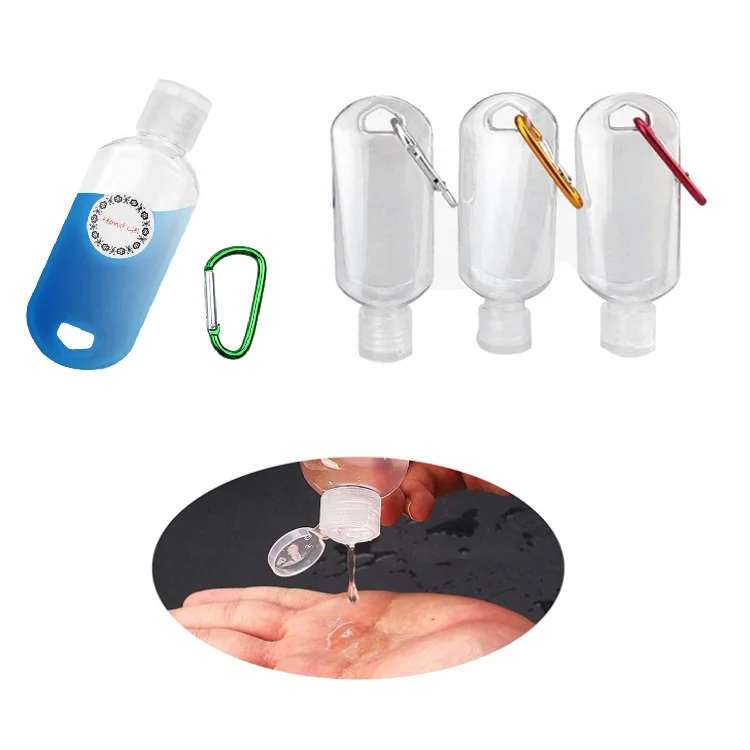 Custom Logo Travel Bottles with Keychain 50ml Empty Refillable Plastic Bottle for Hand Sanitizer and shampoo