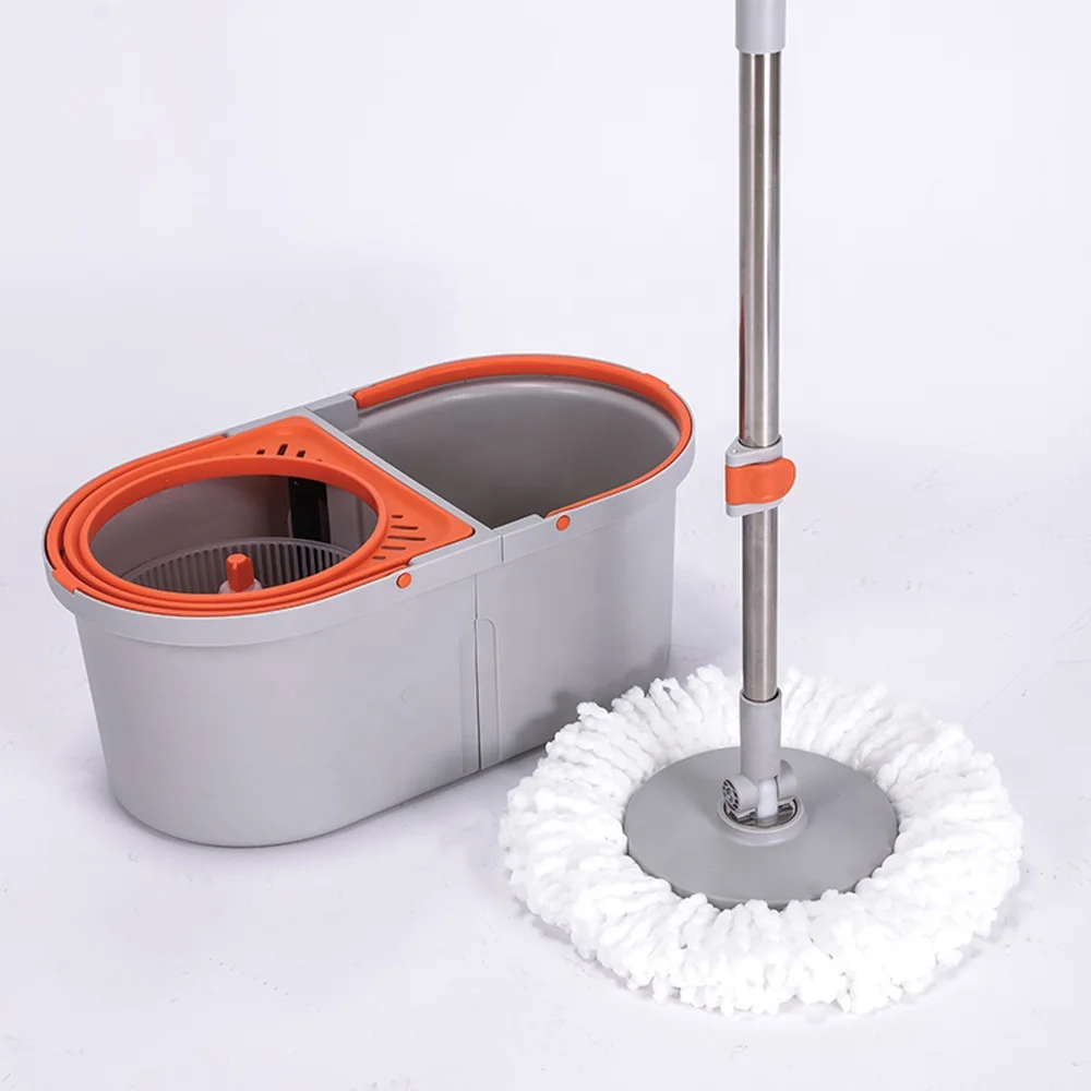 Stainless Steel Pole Handle Removable Spin Dry Magic Wash Mop Flat Cleaning Hands Free Mop with Detachable Bucket