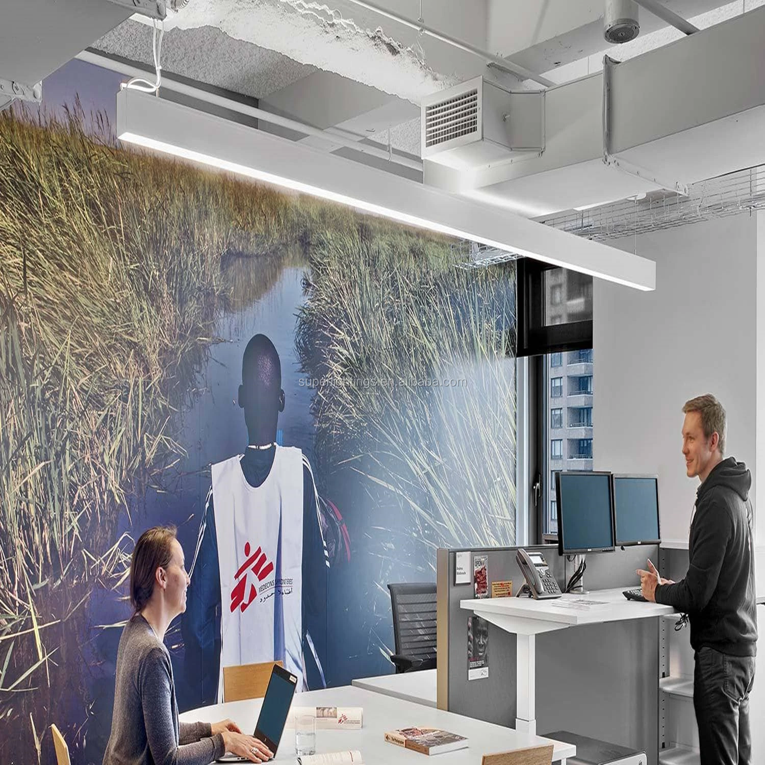 Suspended led linear direct indirect light seamless connection design