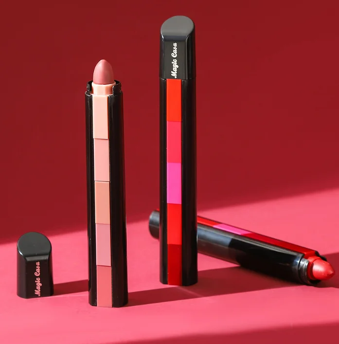 Matte 5 Section Cosmetics Vendor Makeup Lipstick Velvet Mist Lipstick  Red Multi Colors Vegan Lasting 5 Color Lipstick
