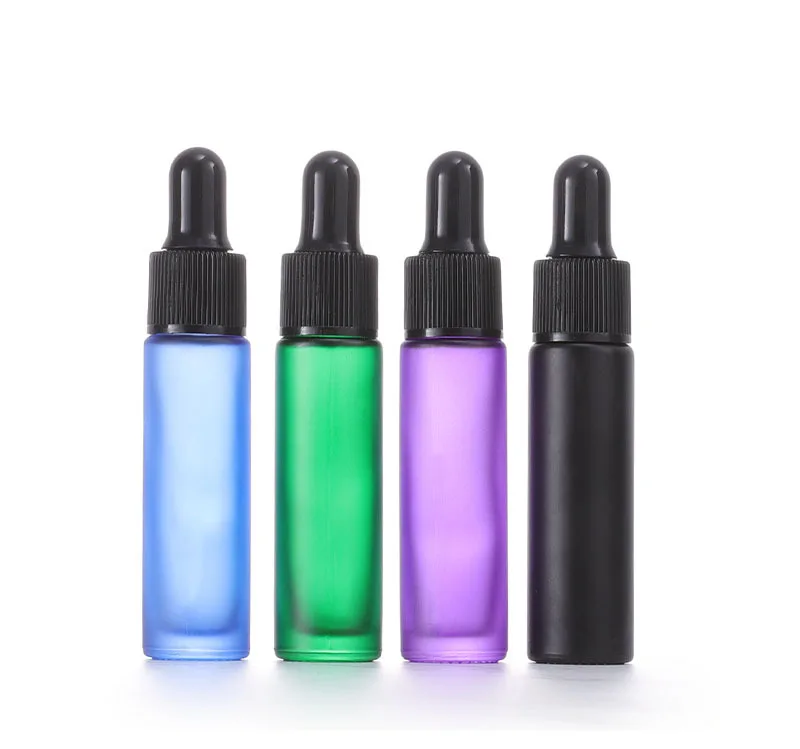 10ml matte rainbow colors glass dropper bottle with plastic black/white dropper for cosmetic essential oil serum