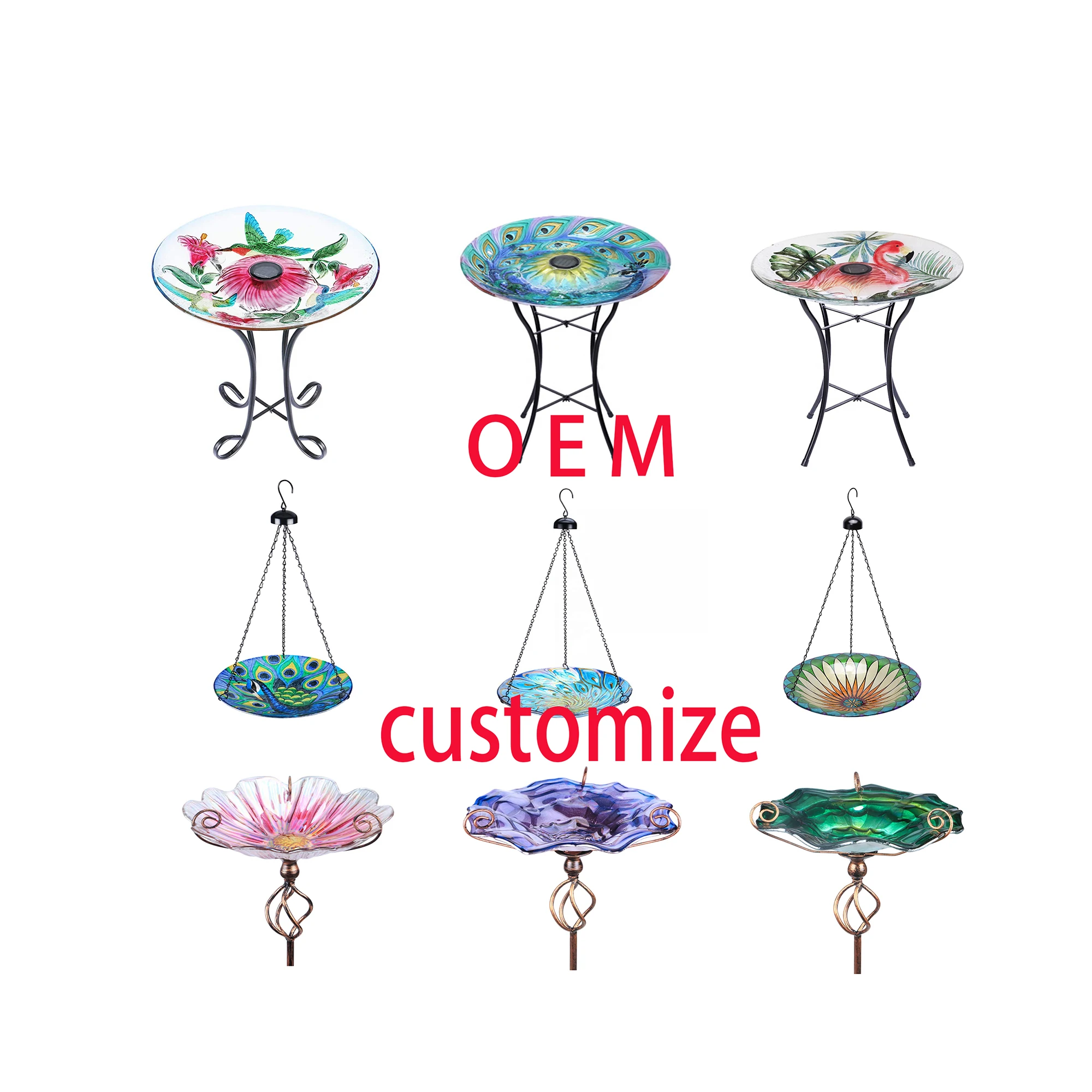 OEM customize metal glass ceramics design American European Market birdbaths Bird baths