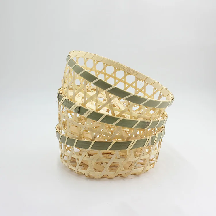 Jimao Wholesale Bamboo Woven Handmade Green Woven Bamboo Basket Fruit Basket Storage