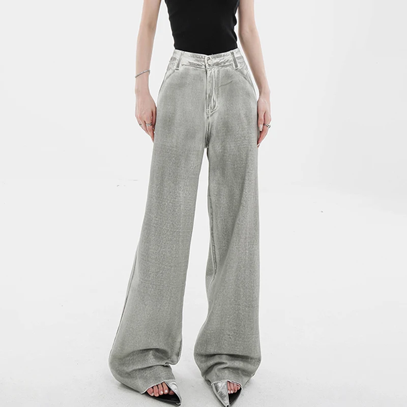 TWOTWINSTYLE 2023 Hot Sale Jean Loose Style Patchwork Pockets Denim Pants Women Lady Jeans