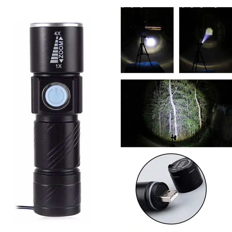 Фонарик Q5 с встроенным аккумулятором и 3 режимами работы, миниатюрный водонепроницаемый тактический фонарь для кемпинга и велосипеда, миниатюрный зум, USB