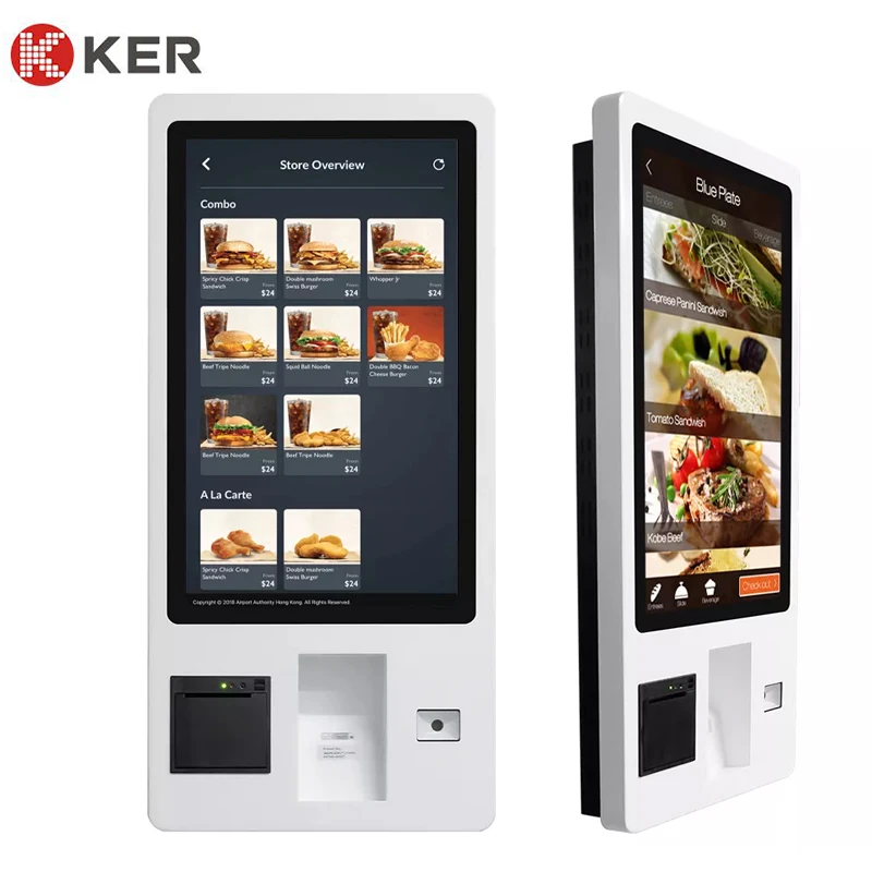 Fast Food Restaurant 32 Inch wall mounted All In One Touch Self Service Payment Ordering Kiosk