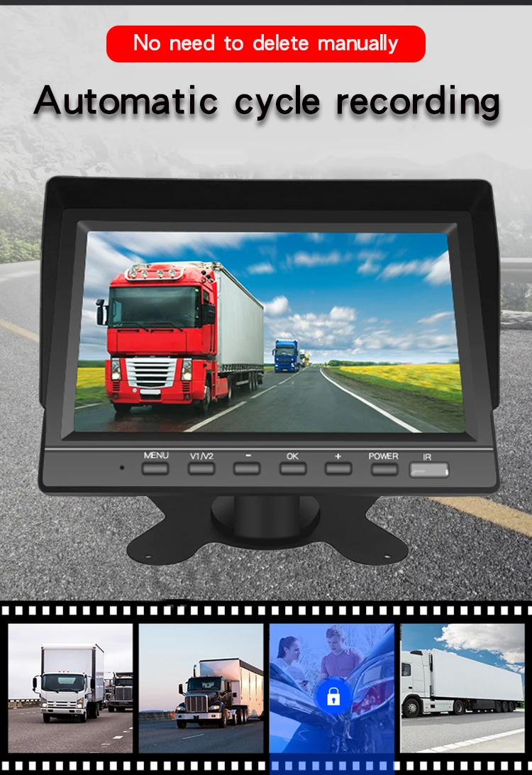 1080P 7 inch Truck DVR Monitor Driving Recorder Dual Lens Front/Rear Dual Recording HD Night Vision Reversing Camera