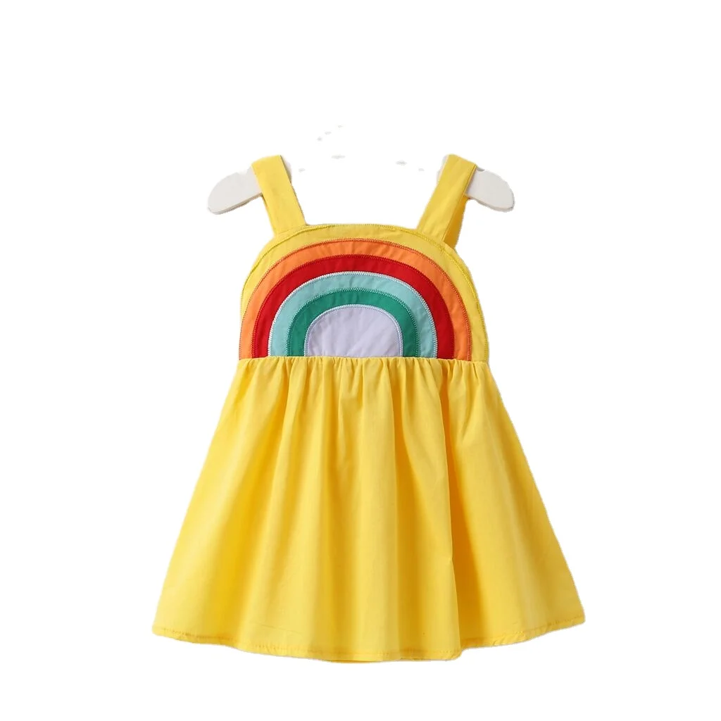 2024 new wholesale Summer Rainbow pattern babay girls  blue evening gown dress