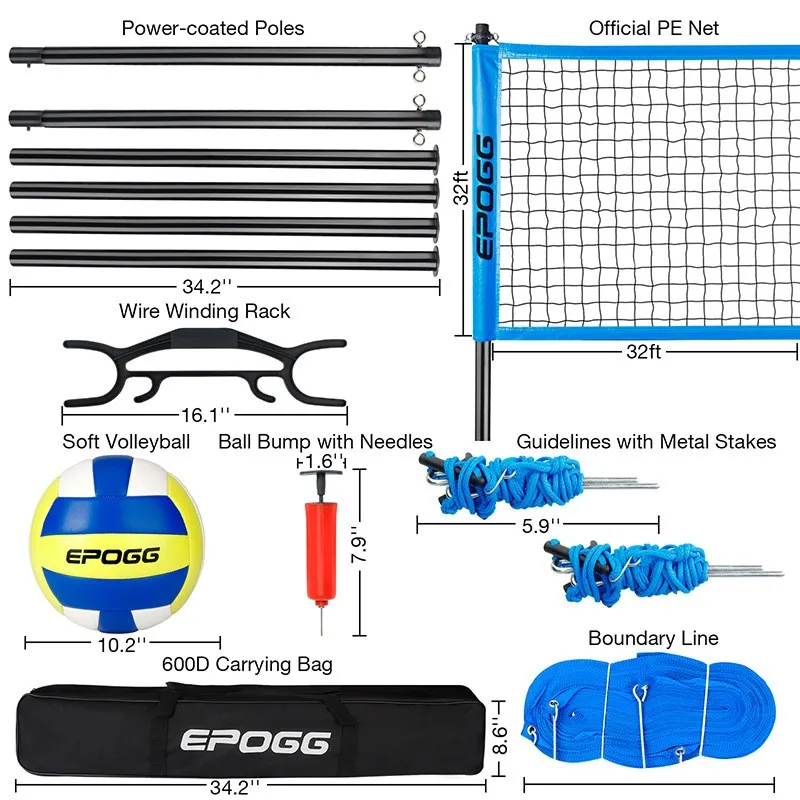 Portable volleyball kit full set with PE net  soft match volleyball and carring bag Official size volleyball jarsi set