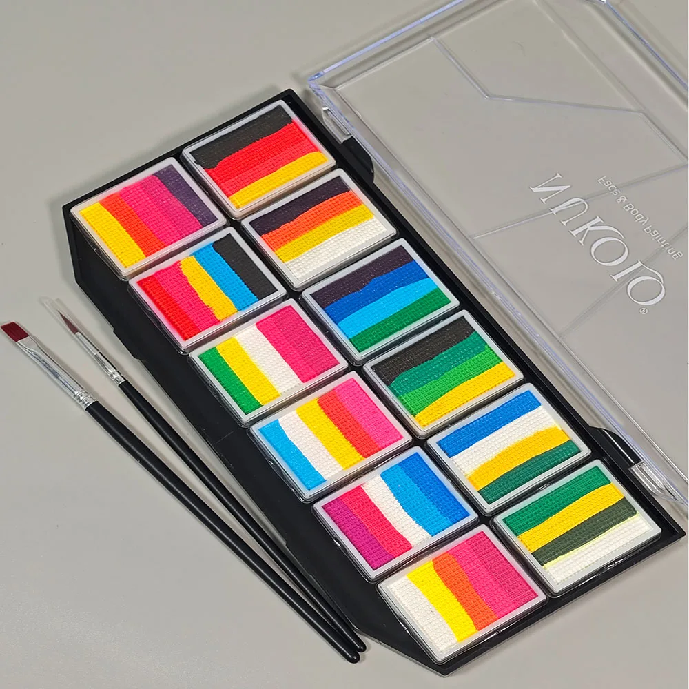 Professional Kits 12-Color Water Activated Split Color Painting Face and Body Paint for Cosplay and Festival Events